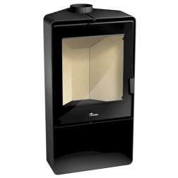 Poêle à bois acier Lacunza d'angle Atlantic 613 R avec range bûches 7 Kw