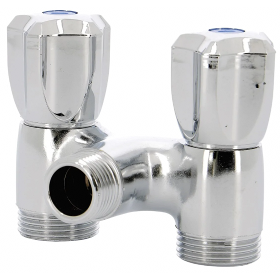 Robinet de machine à laver laiton double mâle vertical 1/2"-3/4"-3/4"- 1328004