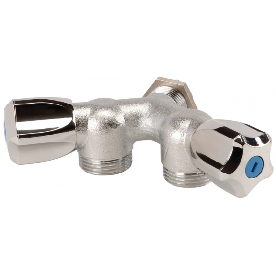 Robinet de machine à laver laiton double mâle Y mâle avec écrou 1/2" - 1334004