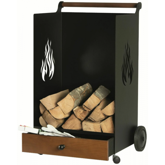 Porte-bûches Juza Tubest noir sur roulette 42 x 59 x 87 cm - 5650500F