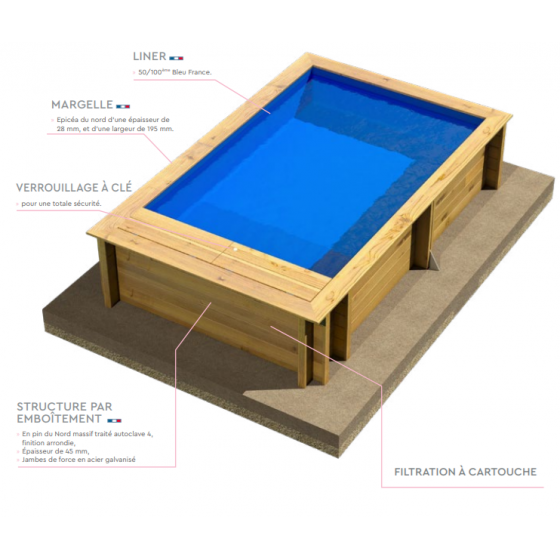Piscine hors sol bois BWT Pool'n Box Junior 3,70 x 2,40 x 0,76 - 27169218