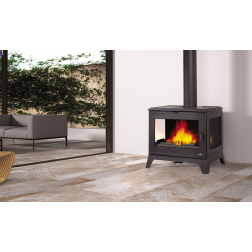 Poêle à bois en fonte Bronpi BURY gris anthracite 14 kW avec 3 vitres