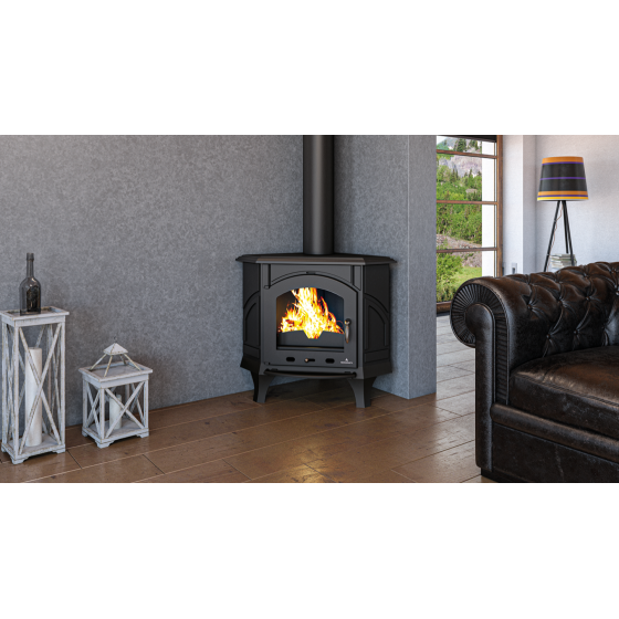 Poêle à bois en fonte d'angle Bronpi ALTEA gris anthracite 12 kW