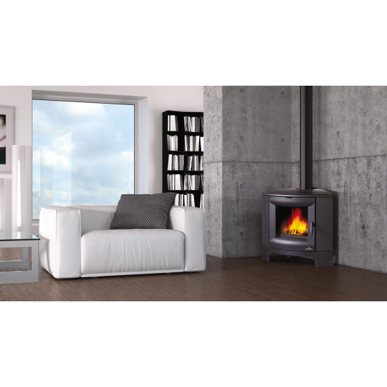 Poêle à bois en fonte d'angle Bronpi BREMEN gris anthracite 12 kW