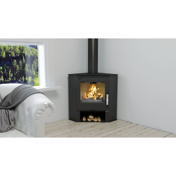 Poêle à bois d'angle Bronpi LERMA gris anthracite 9 kW avec range-bûches