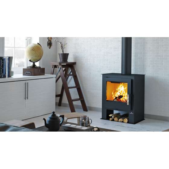 Poêle à bois Bronpi GIJON gris anthracite 9 kW avec range-bûches