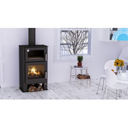 Poêle à bois Bronpi GIJON-H anthracite 9 kW avec range-bûches et four
