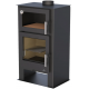 Poêle à bois Bronpi GIJON-H anthracite 9 kW avec range-bûches et four