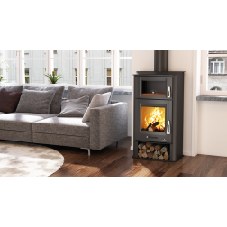 Poêle à bois Bronpi TUDELA anthracite 12 kW avec range-bûches et four