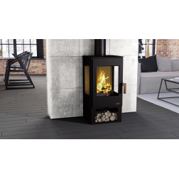 Poêle à bois 3 vitres Bronpi ESTRELLA avec range-bûche 7 kW