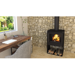 Poêle à bois ventilé Bronpi CROACIA-T avec range-bûche 9,5 kW