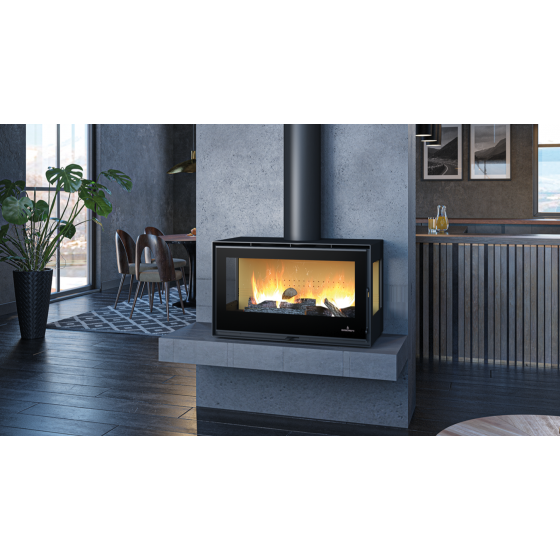 Poêle à bois Bronpi BIMBA-70-3C vitre sérigraphiée 10 kW à poser ou suspendre