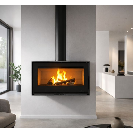 Poêle à bois Bronpi BIMBA-70 avec vitre sérigraphiée 10 kW à poser ou suspendre