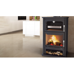 Poêle à bois Bronpi SUIZA anthracite 14 kW avec range-bûches et four