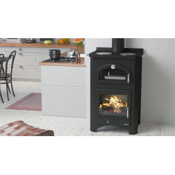 Poêle à bois Bronpi MONZA anthracite 14 kW avec range-bûches et four