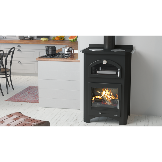 Poêle à bois Bronpi MONZA anthracite 14 kW avec range-bûches et four