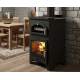 Poêle à bois Bronpi MONZA anthracite 14 kW avec range-bûches et four