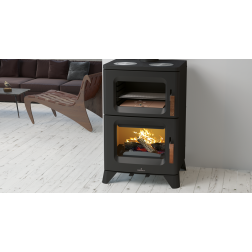 Poêle à bois Bronpi HILTON-C anthracite 14 kW avec four et plaque de cuisson