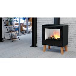 Poêle à bois Bronpi ARUS gris anthracite 9,5 kW avec pieds en bois