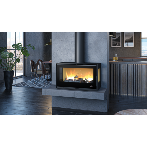 Poêle à bois Bronpi BIMBA-90-3C 3 vitres sérigraphiées 15 kW à poser - suspendre