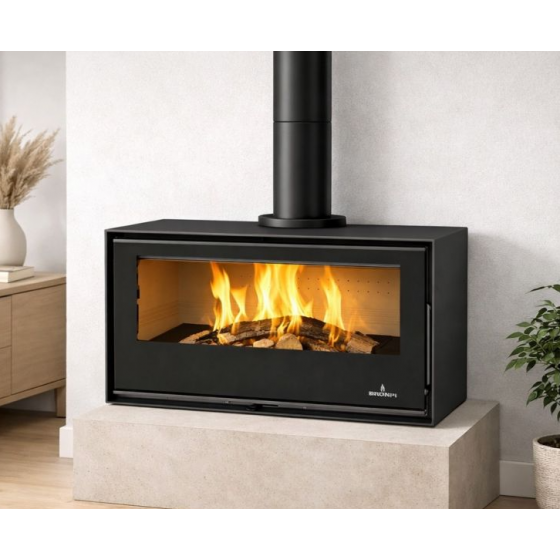 Poêle à bois Bronpi BIMBA-90 avec vitre sérigraphiée 15 kW à poser ou suspendre