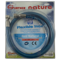 Flexible inox à vie Gurtner gaz naturel longueur 1m50 - 18515