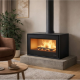Poêle à bois Bronpi BIMBA-70 avec vitre sérigraphiée 10 kW à poser ou suspendre