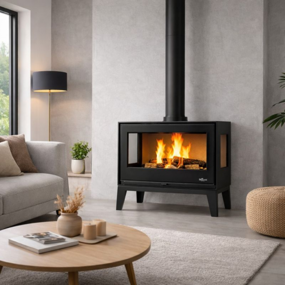 Poêle à bois Bronpi BIMBA-70-3C vitre sérigraphiée 10 kW sur pieds