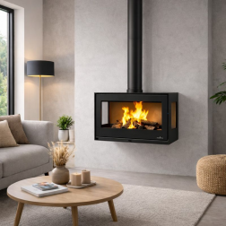 Poêle à bois Bronpi BIMBA-70-3C vitre sérigraphiée 10 kW à suspendre