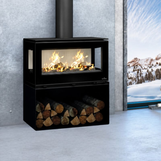 Poêle à bois Bronpi Cairo 90 3C Box 13 kW avec range-bûches