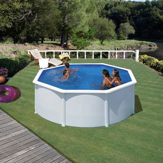 Piscine ronde en acier blanc Ø 3.00 m Ht 1.20 m - 3 m3Livré avec Groupe filtration + Echelle + Liner