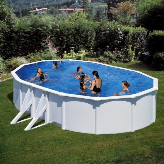 Piscine ovale avec jambe de force 5.00 x 3.00 m Ht 1.20 m - 3 m3/hLivré avec Groupe filtration + Echelle + Liner