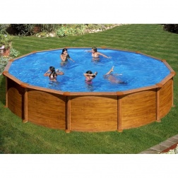 Piscine ronde imitation bois 5.50 m Ht 1.20 m - 3 m3/hLivré avec Groupe filtration + Echelle + Liner