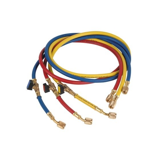 3 Flexibles Long 1500 mm 5/16 "" Gaz R 410 Bleu Rouge Jaune