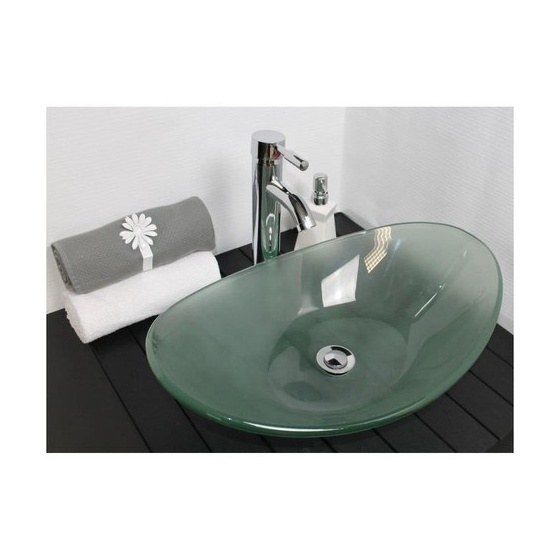 Vasque à poser PIROGUE en Verre Sablé 560 X 365 X 150 mm sans trop plein