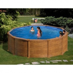 Piscine ronde imitation bois Ø 4.60 m Ht 1.20 m - 3 m3/h - KITPR458WO