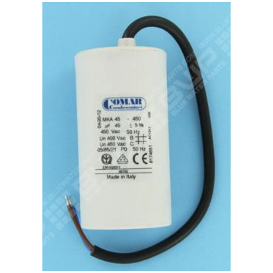 Condensateur 45 uF - Ø 50 mm Long 94 mm Sortie 2 Fils 450 V - 8174651