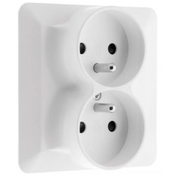 Double prise électrique 2 pôles terre monoposte blanc à encastrer - 135702
