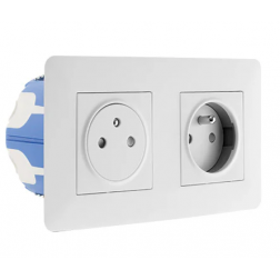 Double prise électrique 2 pôles terre blanc à encastrer - 135752