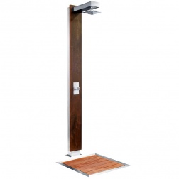 Douche PLUVIUM Inox & bois exotique Ht 2070 mmavec plateau bois